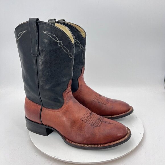 Dennard's Western Wear Men Size 9 Brown Black Color Block Leather Western Boot - Picture 4 of 16